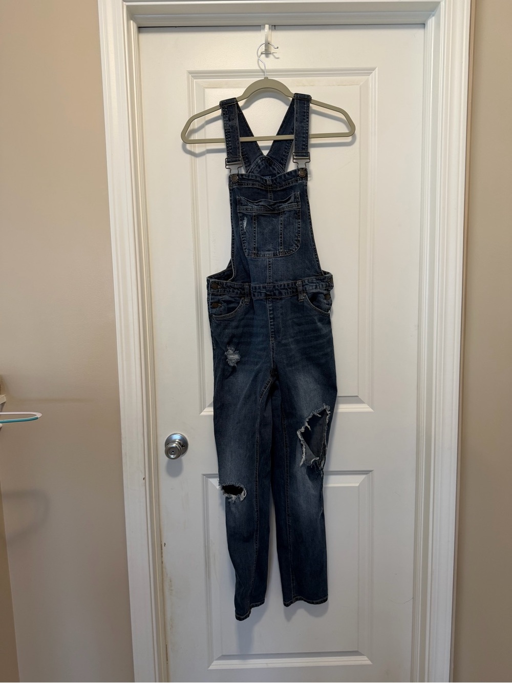 Blue Spice Size 13 Distressed Denim Overalls Ripped Jeans Y2K Grunge